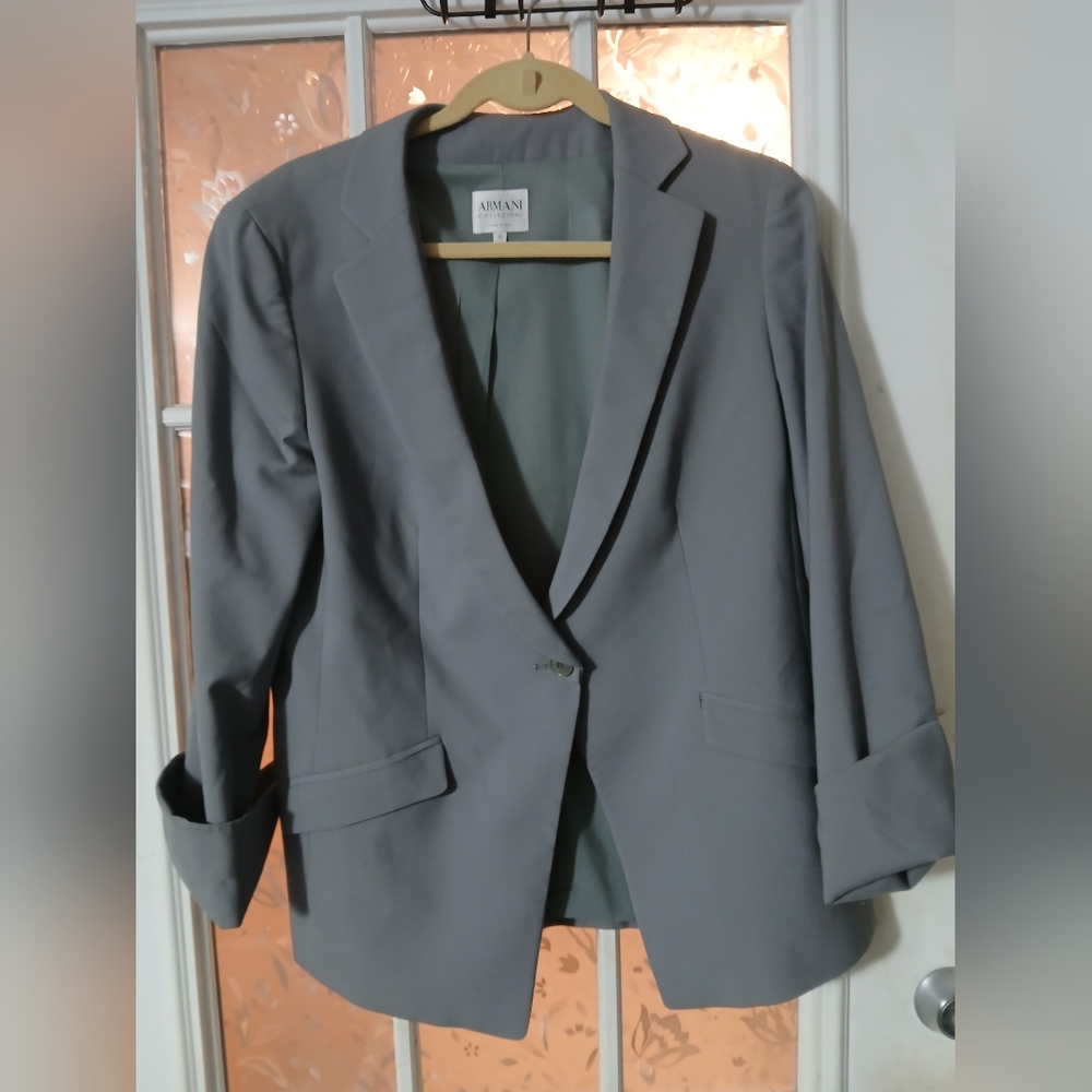 Armani Collection Womens Collared Two-Buttoned Blazer Gray Size 12 Wool Italy